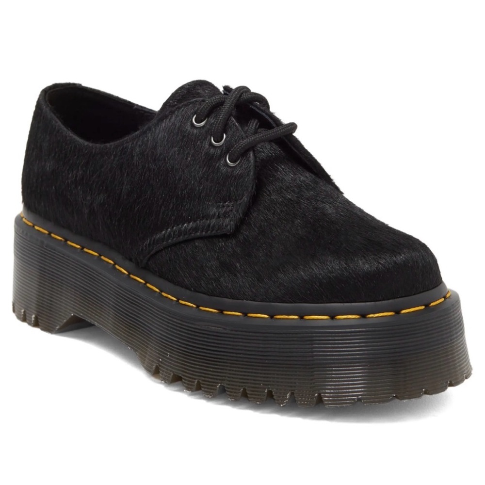Dr. Martens 1461 Quad Platform Derby ‘Hair-on’ Leather Black Women’s Size 7